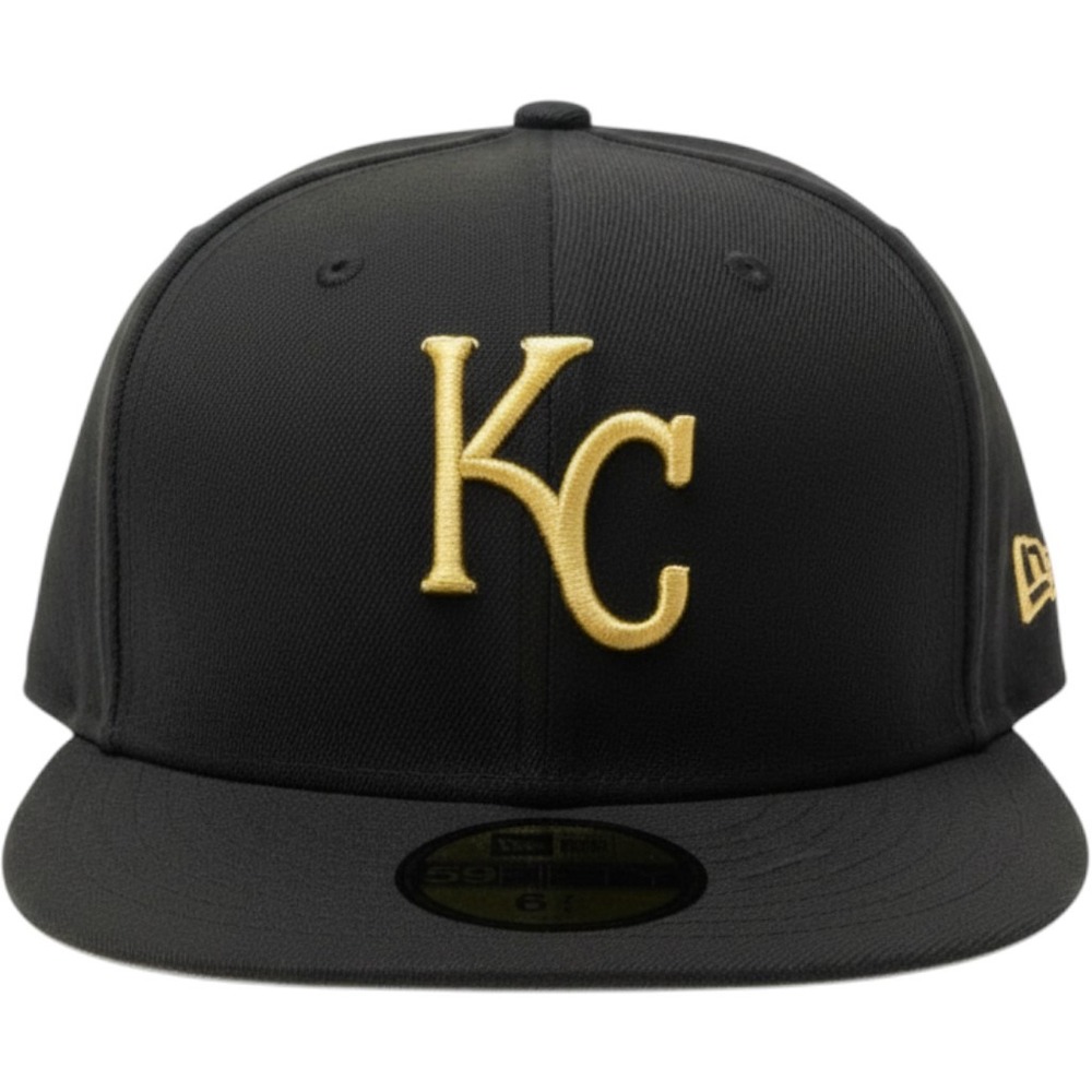 New Era 59FIFTY Kansas City Royals Hat Black Gold Fitted MLB Cap 6 7/8